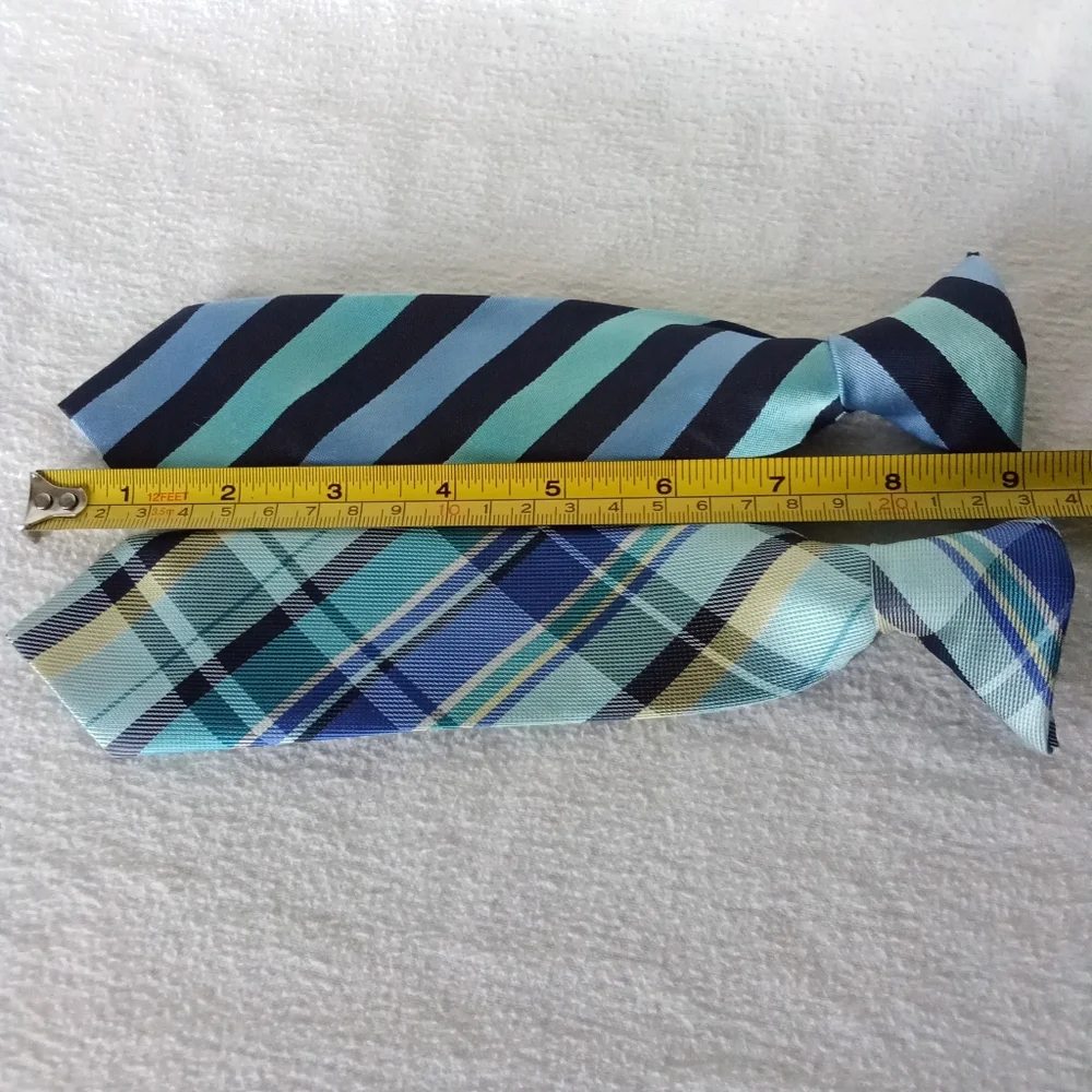 Boys 2 Clip On Ties Blue Stripes & Plaid